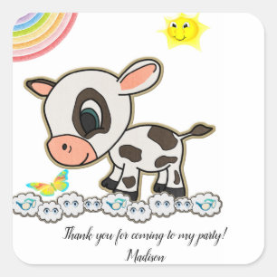 Vaca cuadrada feliz cumpleaños de Pegatinas