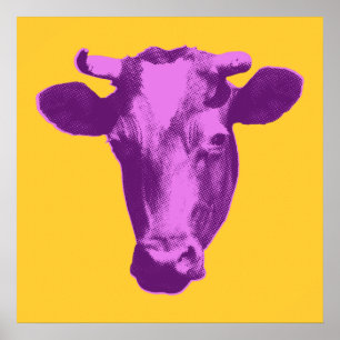 Vaca de arte pop rosa y morado