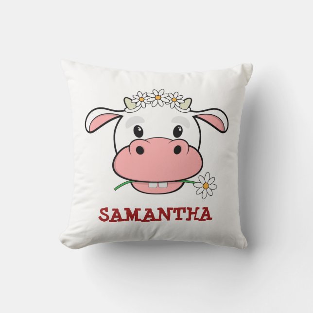 Vaca de dibujos animados linda | Almohada de anima (Anverso)