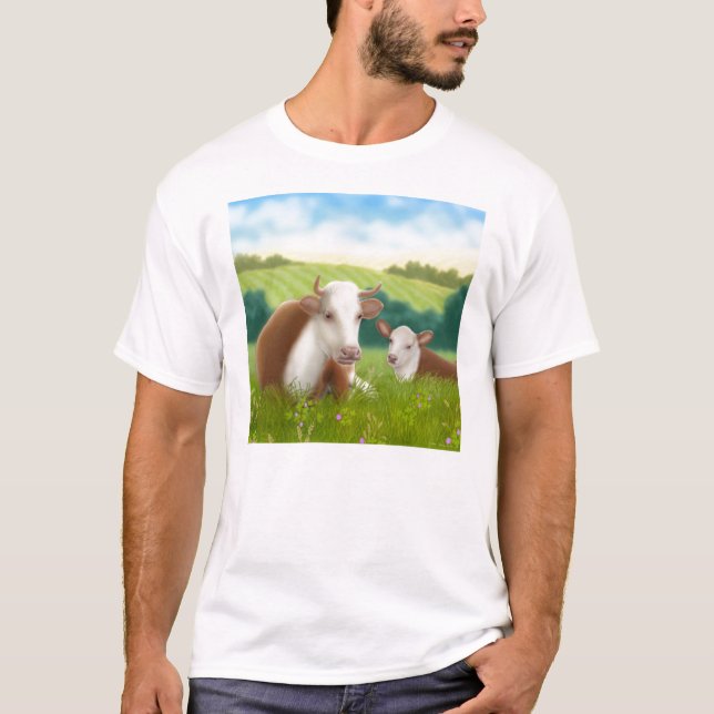 Vaca de Hereford y camiseta del becerro (Anverso)
