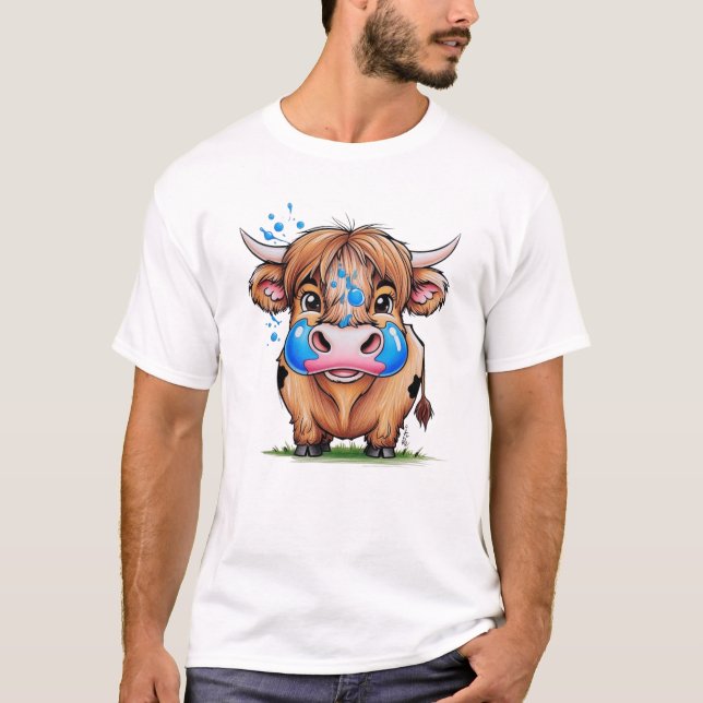 vaca de mala calidad en tierras altas, camiseta az (Anverso)
