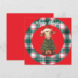 Vaca de Navidad linda alegre ternero árbol de Navi