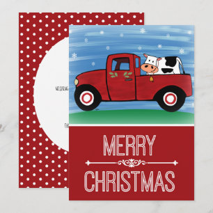 Vaca en Tarjeta de Navidad Plana de Camión Rojo Fe