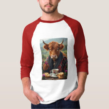 Vaca escocesa con camiseta de té