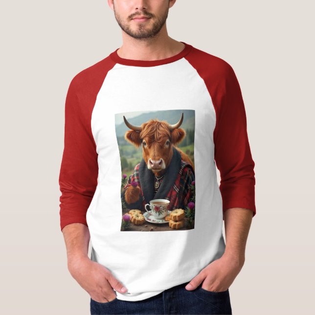 Vaca escocesa con camiseta de té (Anverso)