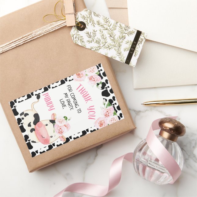 Vaca floral con Pegatina de favores de cumpleaños  (Regalar)