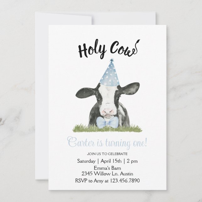 Vaca gorra Fiesta azul con invitación a impresión  (Anverso)