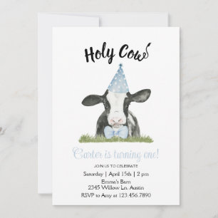 Vaca gorra Fiesta azul con invitación a impresión 