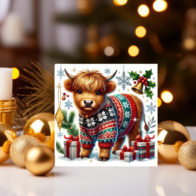 Vaca Highland acogedora con suéter de Navidad (Subido por el creador)