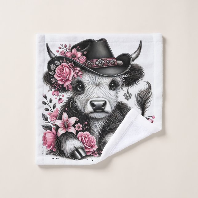 Vaca Highland Con Gorra Floral (Toallita)