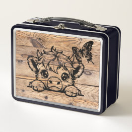 Vaca Highland con mariposa negra/Faux Woodgrain