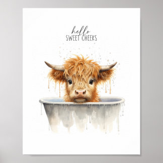 Vaca Highland en bañera arte de pared imprimible