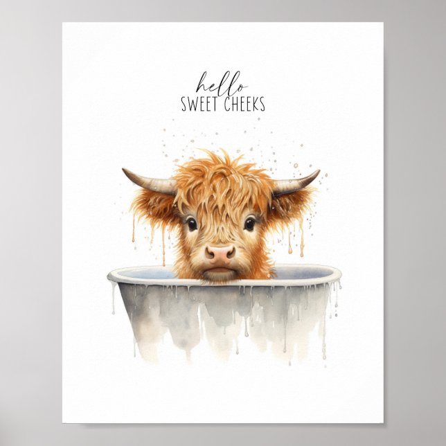 Vaca Highland en bañera arte de pared imprimible (Frente)