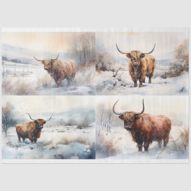 Vaca Highland en Collage de Nieve 1 Papel de desco (Anverso)