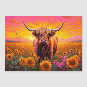 Vaca Highland en girasoles - Tarjeta magnética Sun
