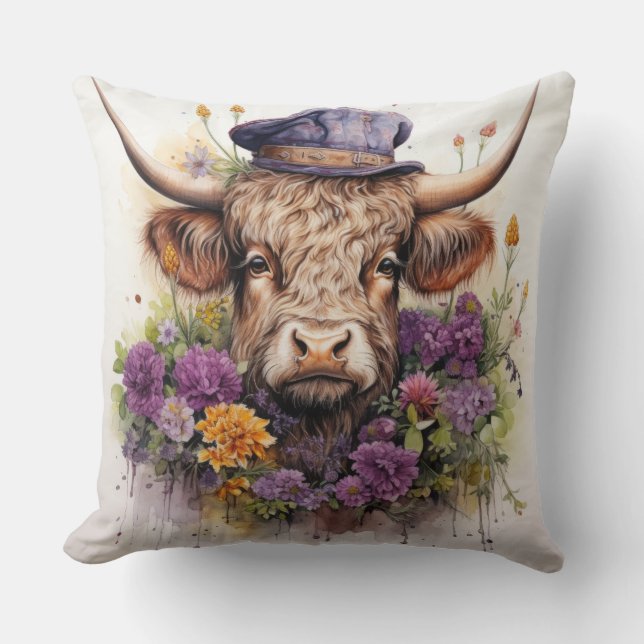 Vaca Highland en paños de cabeza 4 de 4 cojines (Anverso)