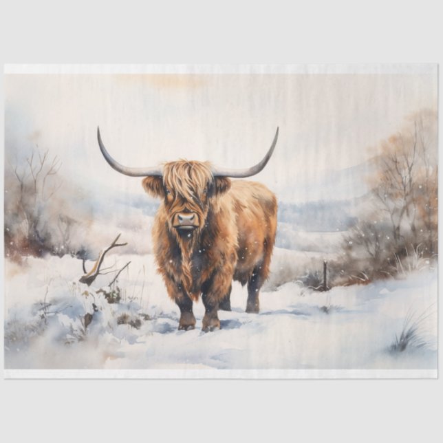 Vaca Highland en papel de nieve de 1 página (Anverso)