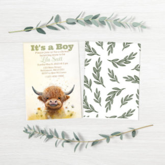 Vaca Highland, invitación a la ducha de bebé