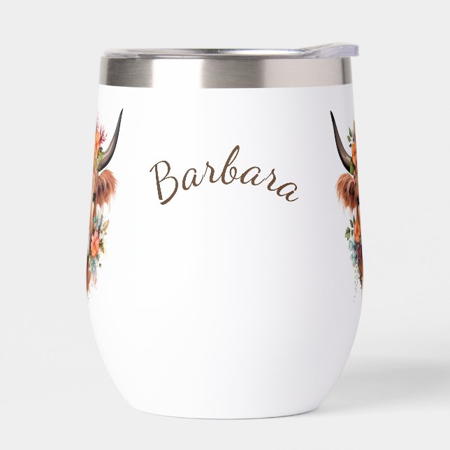 Vaca Highland moderna con flores de boho finas (Izquierdo)