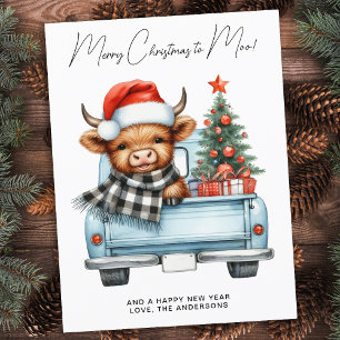 Vaca Highland Vintage Camión Azul Feliz Navidad