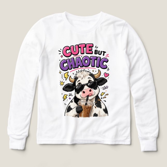 Vaca linda pero caótica con café con hielo (Diseño frontal)