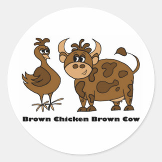 Vaca marrón de pollo pardo - Pegatina redondo