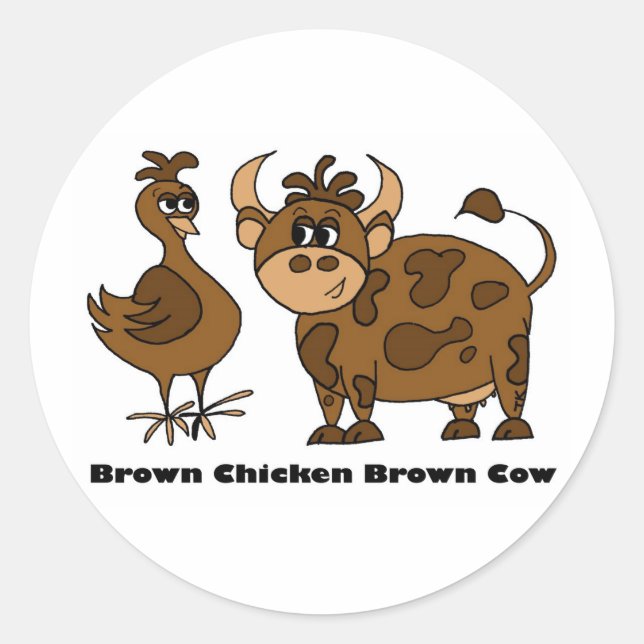 Vaca marrón de pollo pardo - Pegatina redondo (Anverso)