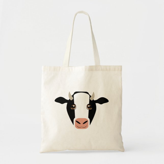 Vaca negra y blanca con cuernos en la bolsa de la  (Frente)