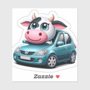 Vaca pegatina divertida en un auto