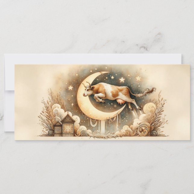 Vaca Saltada Sobre La Tarjeta De Saludo Llanta De  (Anverso)