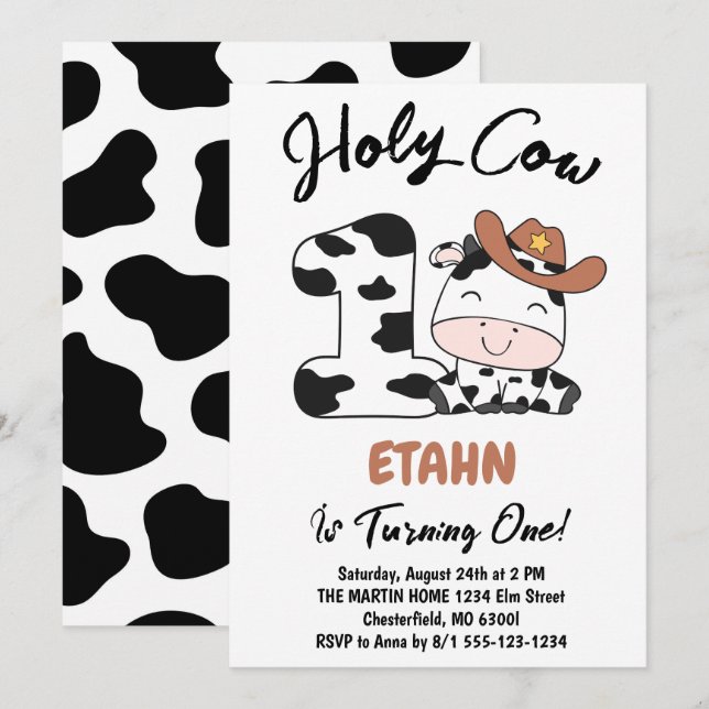 Vaca Santa Soy un niño Invitación a la fiesta de c (Anverso / Reverso)
