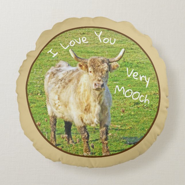 VACA/"TE AMO MUY MOO" Almohada redonda (Anverso)
