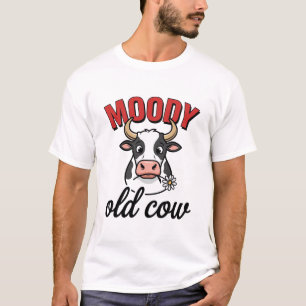 Vaca vieja malhumorada diseño de camiseta de vaca