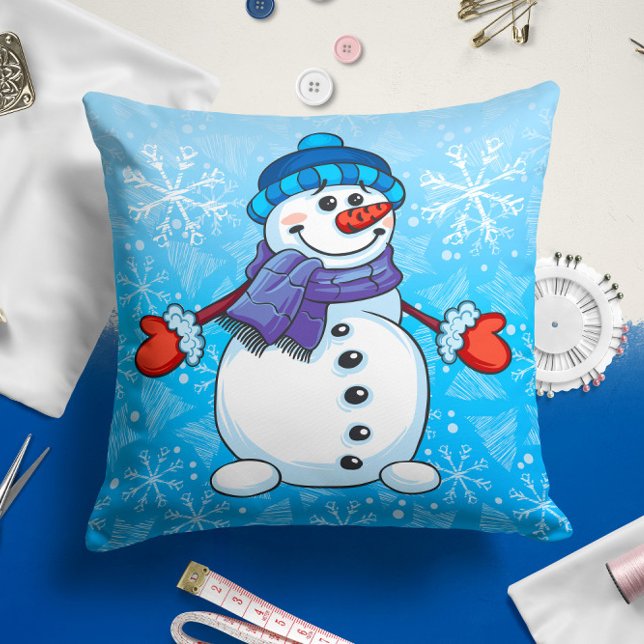 Vacaciones azules de Snowman | Cojín decorativo de (Subido por el creador)