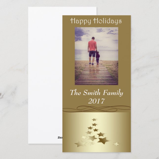 Vacaciones felices de árbol de Navidad dorado (Anverso / Reverso)