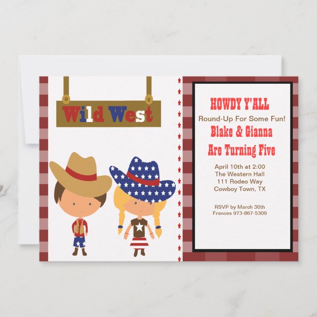 ¡VACACIONES! Invitación al cumpleaños de Cowboy y  (Anverso)