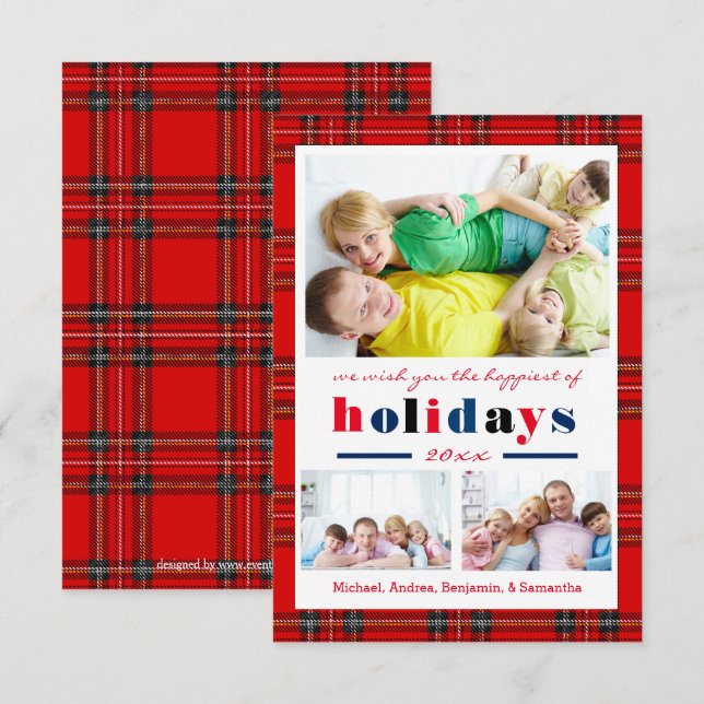 Vacaciones más felices para Red Plaid - Tarjeta de (Anverso / Reverso)