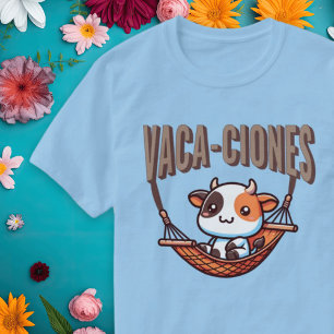 Vacaciones (Vacaciones) Punny Cow Camisa Española