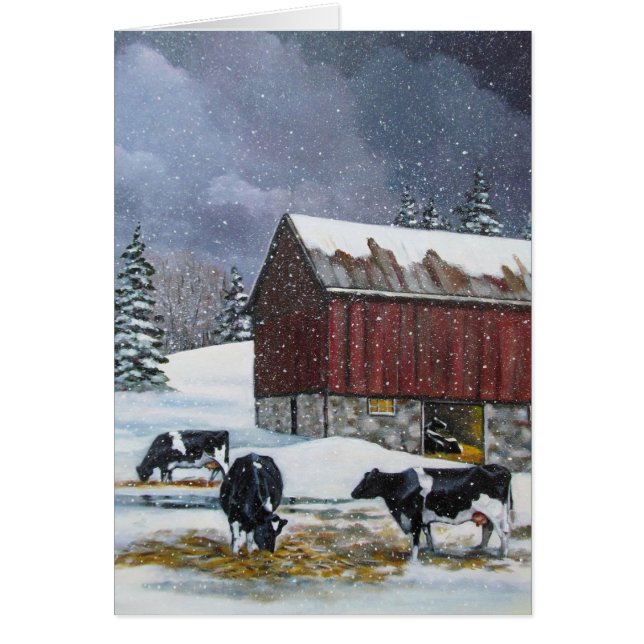 Vacas de Holstein en el corral Nevado: Pintura (Frente)