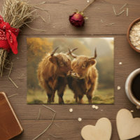 Vacas de las Tierras Altas enamoradas Tarjeta post