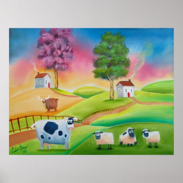 Vacas de oveja cortada arte popular pintura ingenu (Frente)