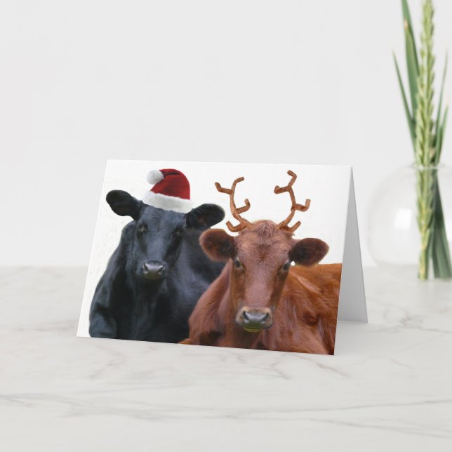 Vacas del navidad en el gorra y las astas de Santa (Anverso)