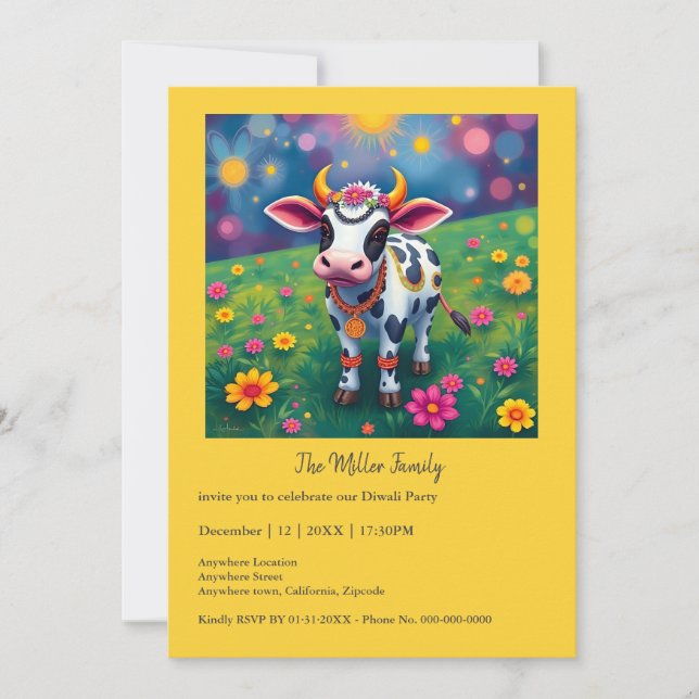 Vacas sagradas y coloridas del Diwali en disfraces (Anverso)