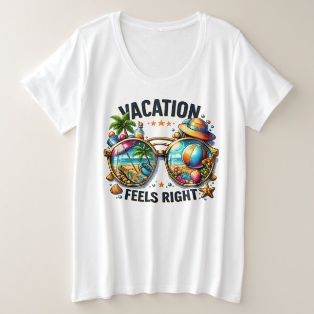Vacation Feels Right Plus Size T-Shirt USA (Anverso del diseño)