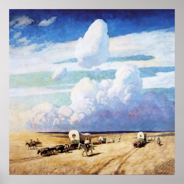 "Vagones cubiertos" Arte Occidental por NC Wyeth (Frente)