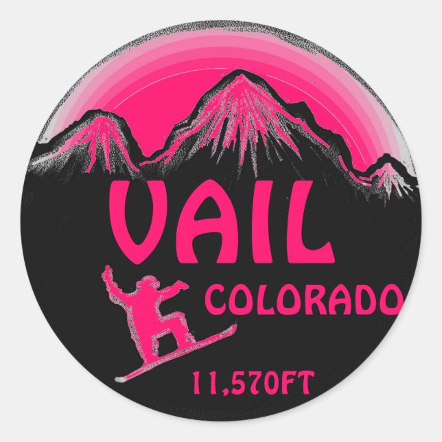 Vail Colorado pegatinas de arte de snowboard rosa  (Anverso)
