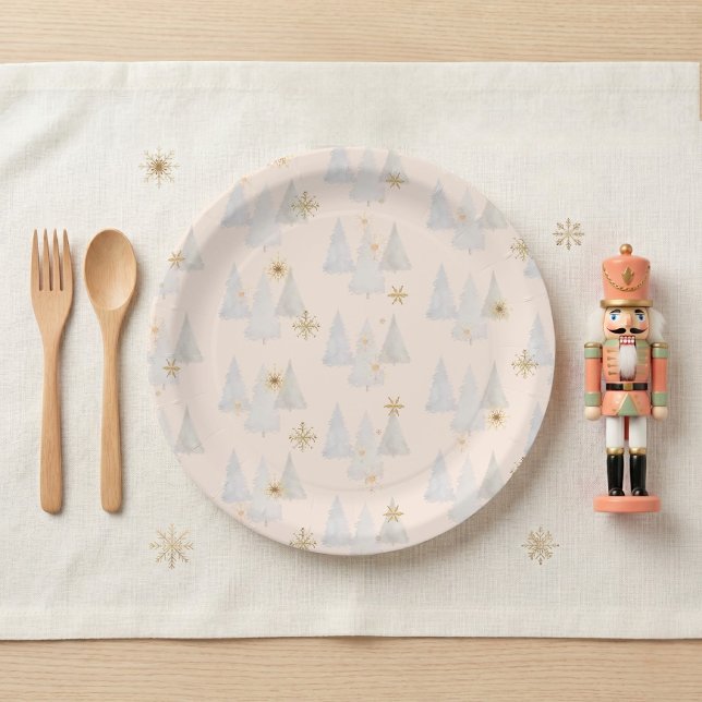 Vajilla de árbol de pino Hada de Azúcar de Cascanu (Pine Tree Christmas Winter Wonderland 1st Birthday Paper Plates)