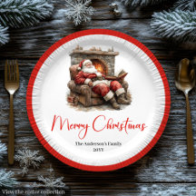 Vajilla de mesa navideña con acuarela de Papá Noel