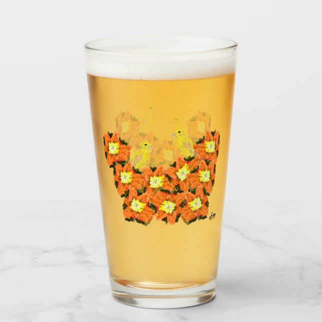 Vajilla de vidrio: flores naranjas amarillas con c (Reverso (lleno))