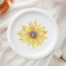Vajilla para Baby Shower de Girasoles en Acuarela